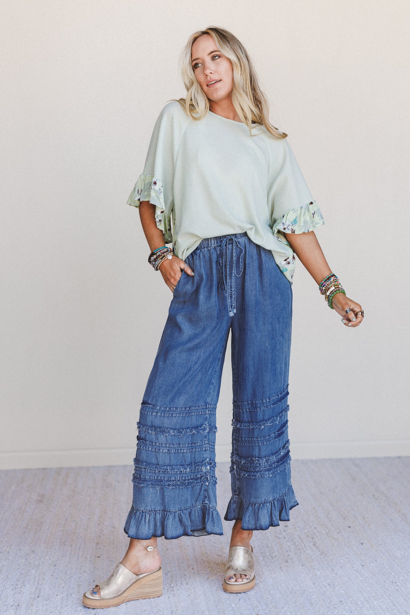 Endless Journey Ruffled Hem Pants - Blue - Image 6