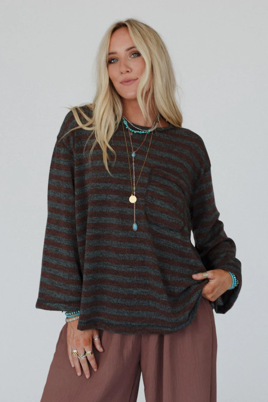 The Nest Endless Love Striped Top - Brown - Image 2