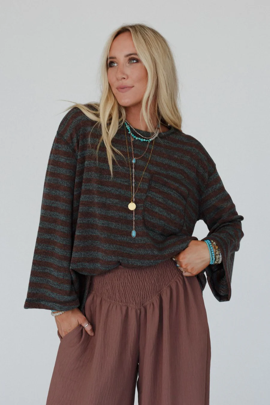 The Nest Endless Love Striped Top - Brown - Pre Order