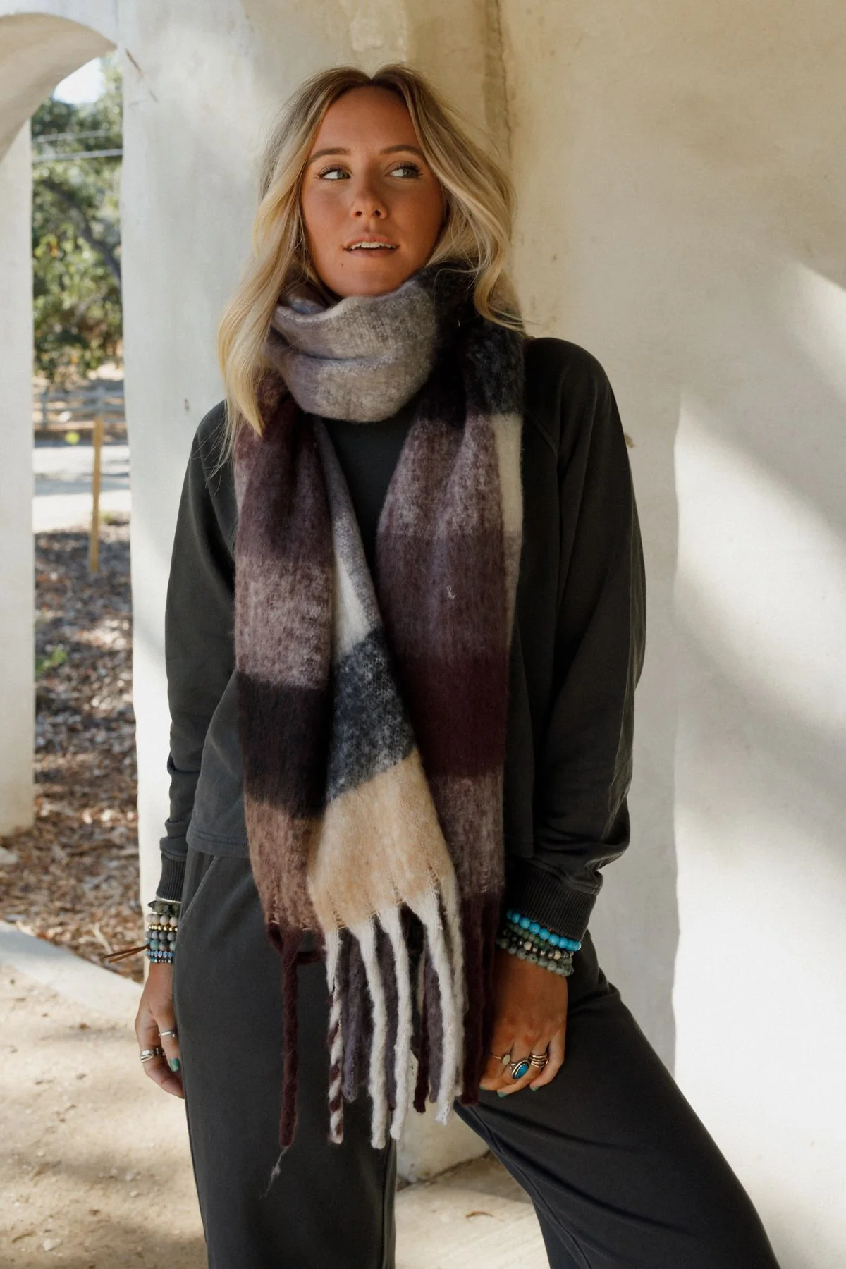 Everest Cozy Plaid Scarf - Black - Image 2