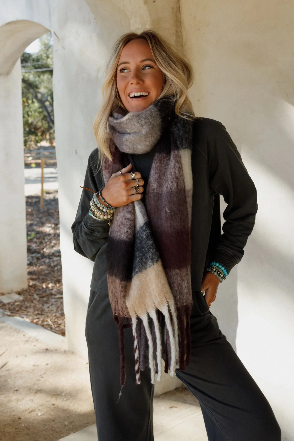 Everest Cozy Plaid Scarf - Black - Image 5