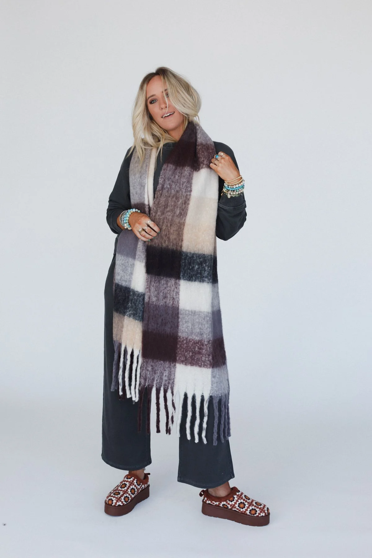 Everest Cozy Plaid Scarf - Black - Image 6