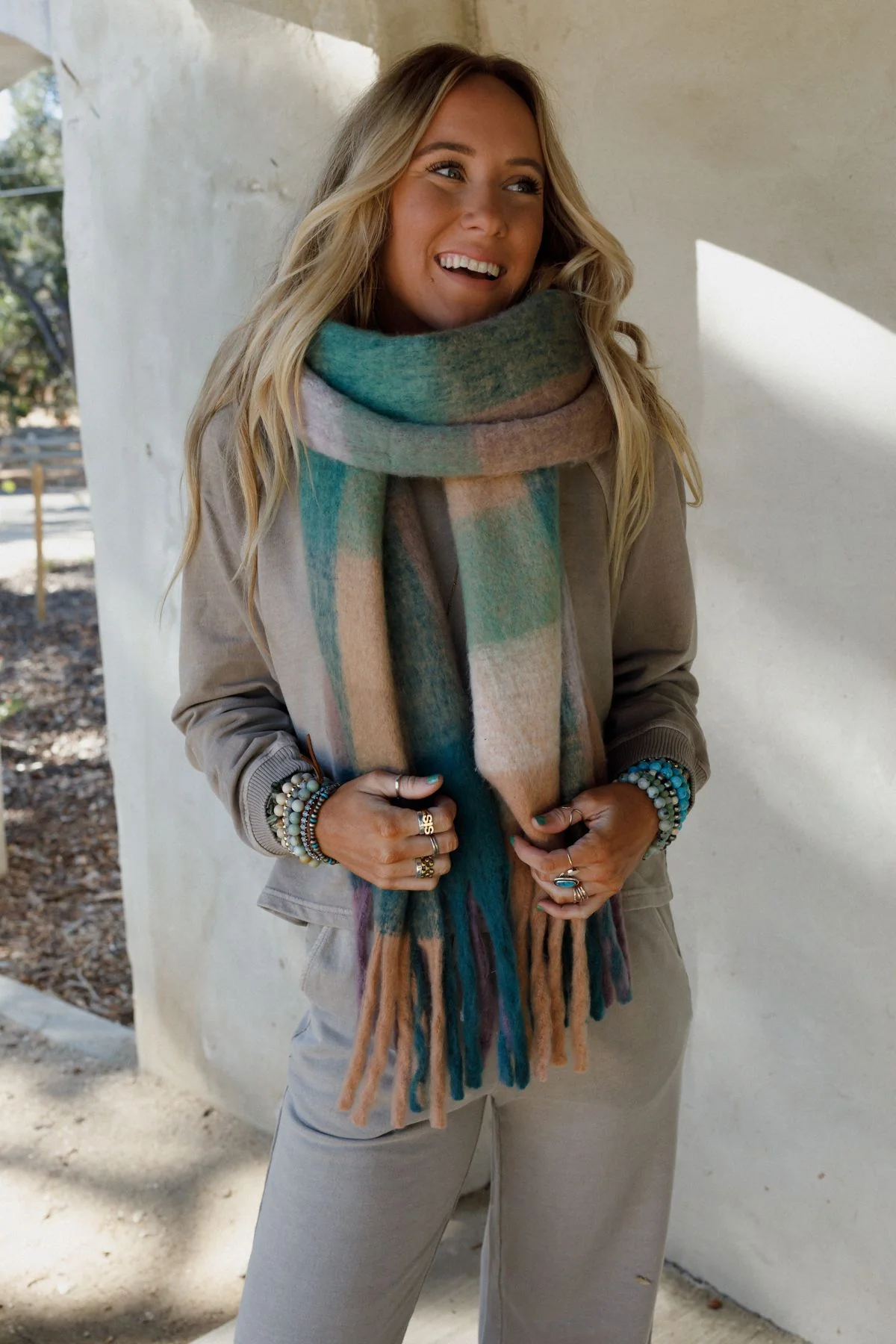 Everest Cozy Plaid Scarf - Green - Image 3