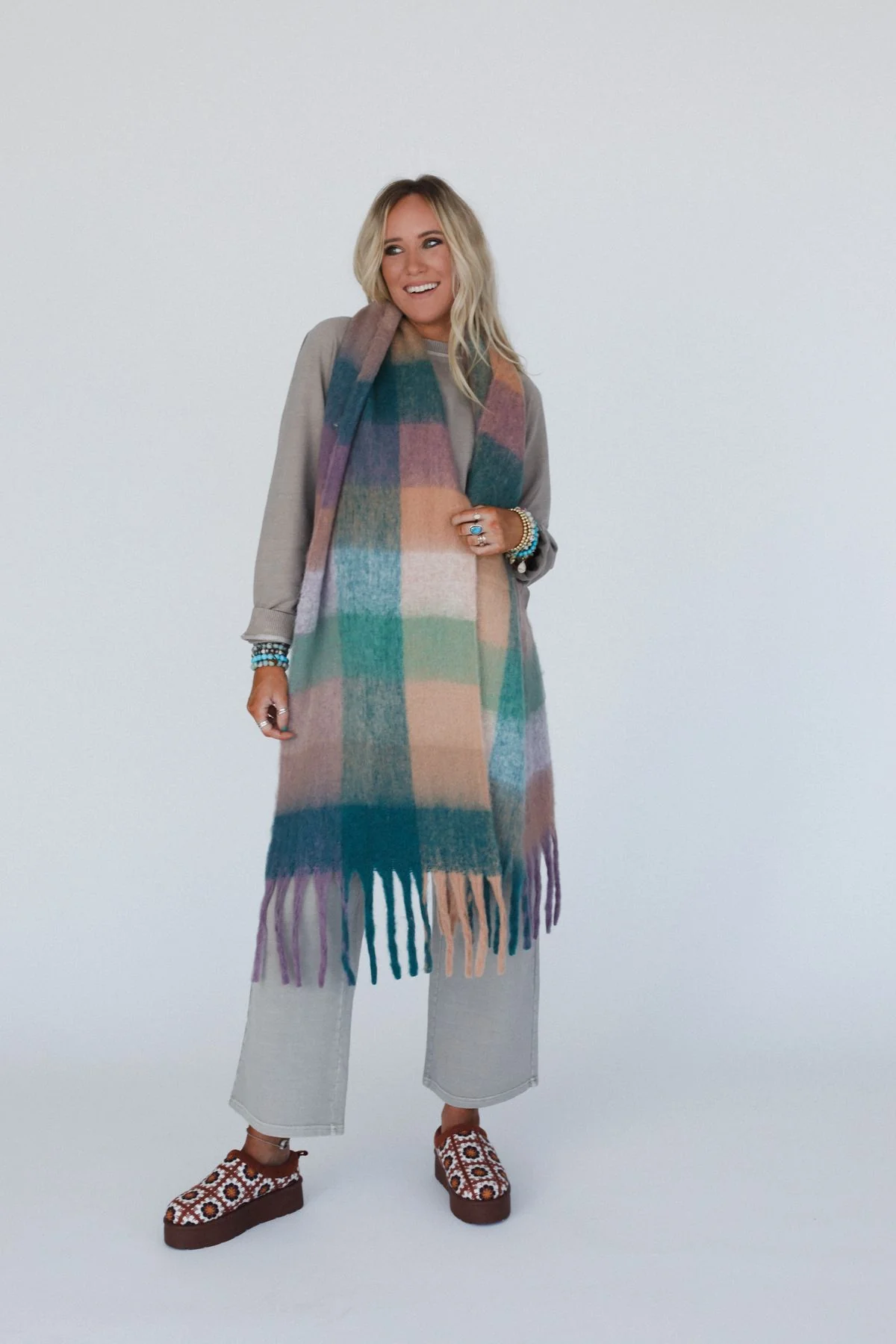 Everest Cozy Plaid Scarf - Green - Image 4
