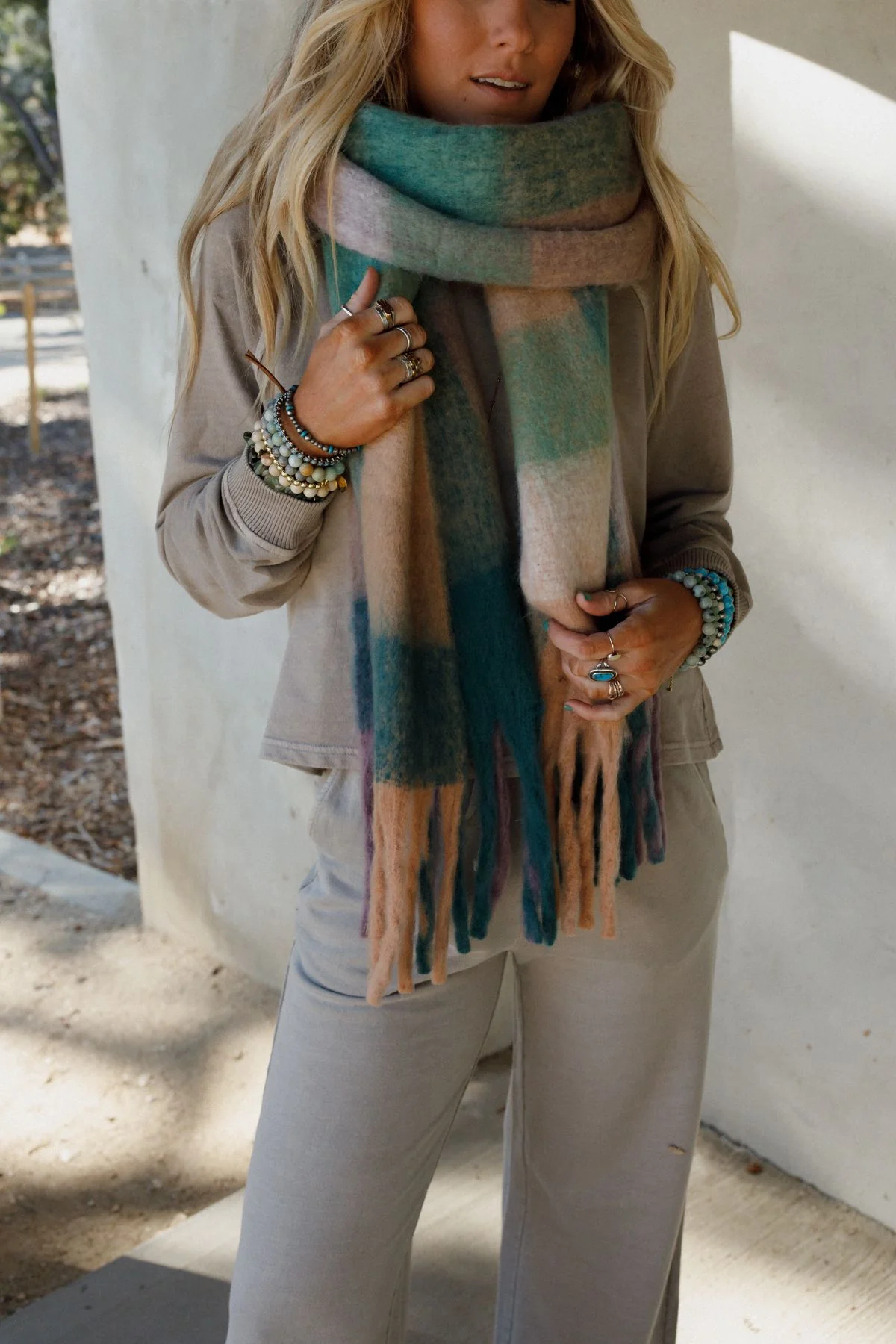 Everest Cozy Plaid Scarf - Green - Image 5