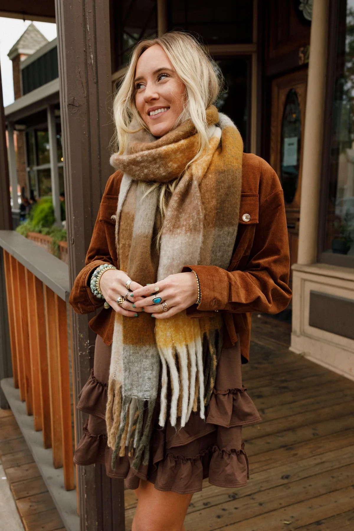 Everest Cozy Plaid Scarf - Mustard - Image 3