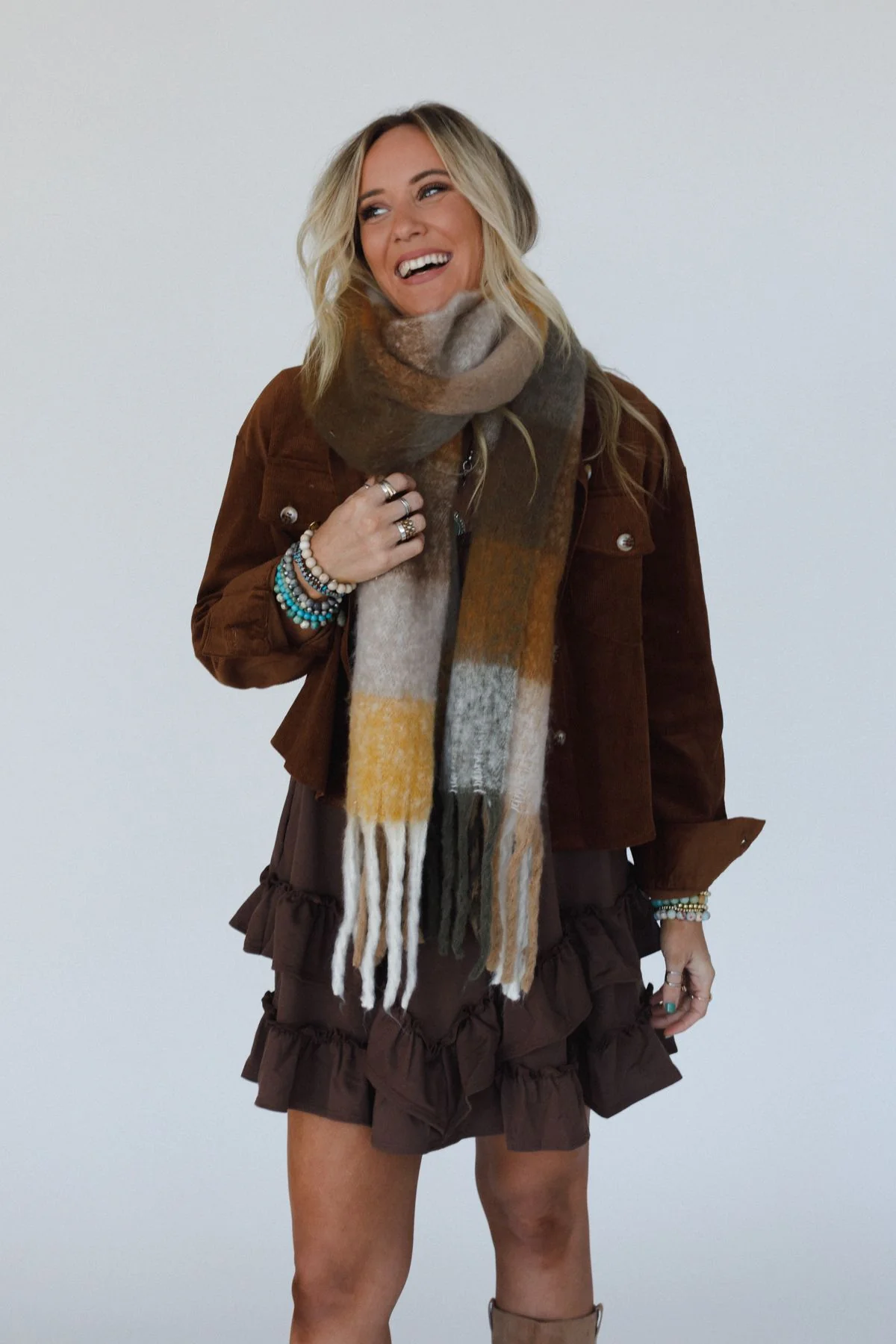 Everest Cozy Plaid Scarf - Mustard - Image 4