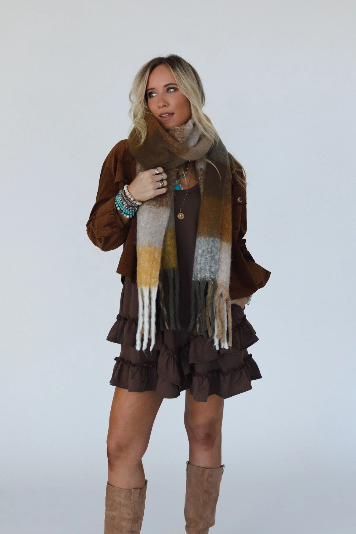 Everest Cozy Plaid Scarf - Mustard - Image 7