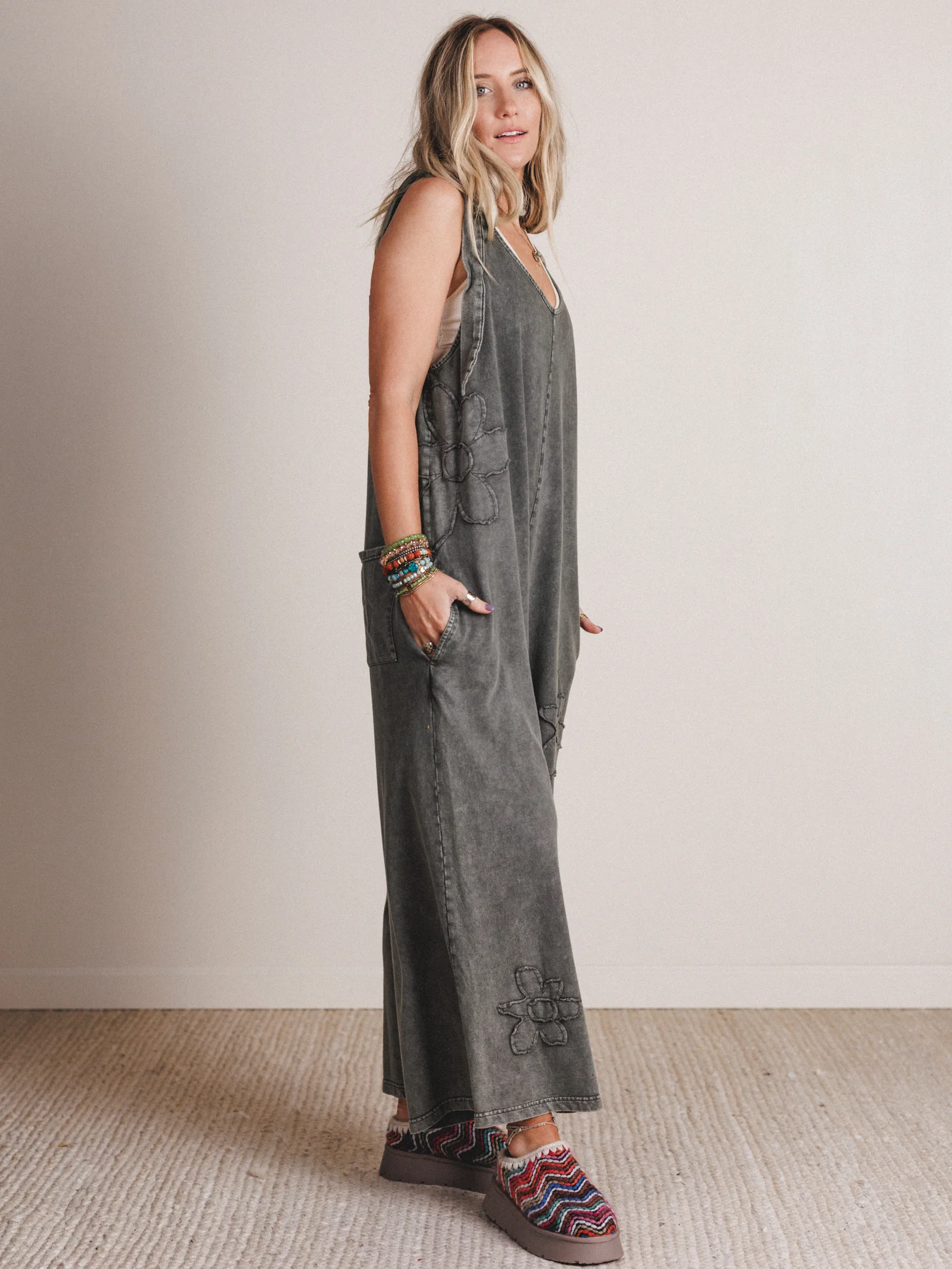 Everyday Magic Flower Patch Jumpsuit - Ash - Image 5