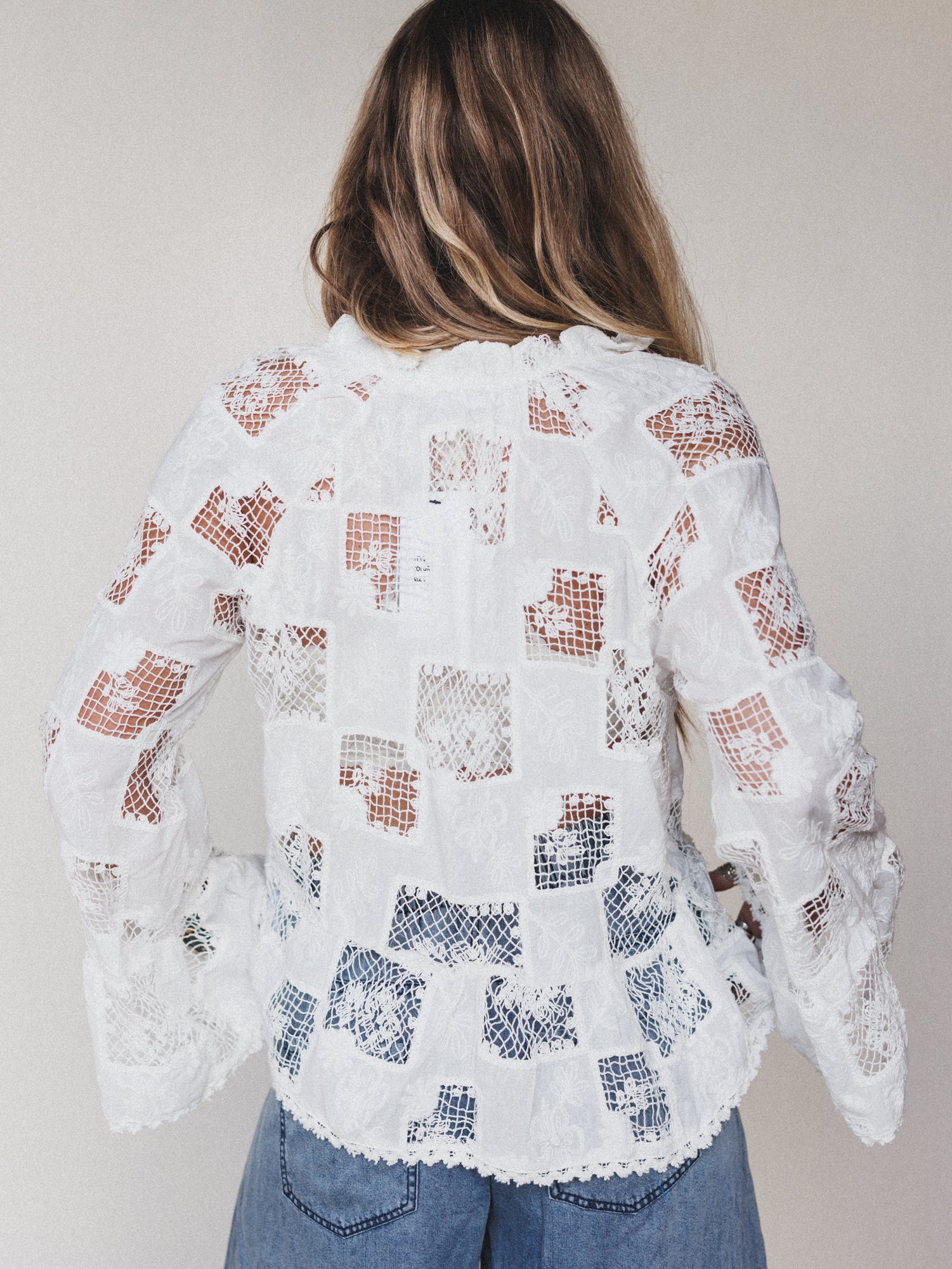 Eyelet Garden Bell Sleeve Blouse - Cream - Image 5