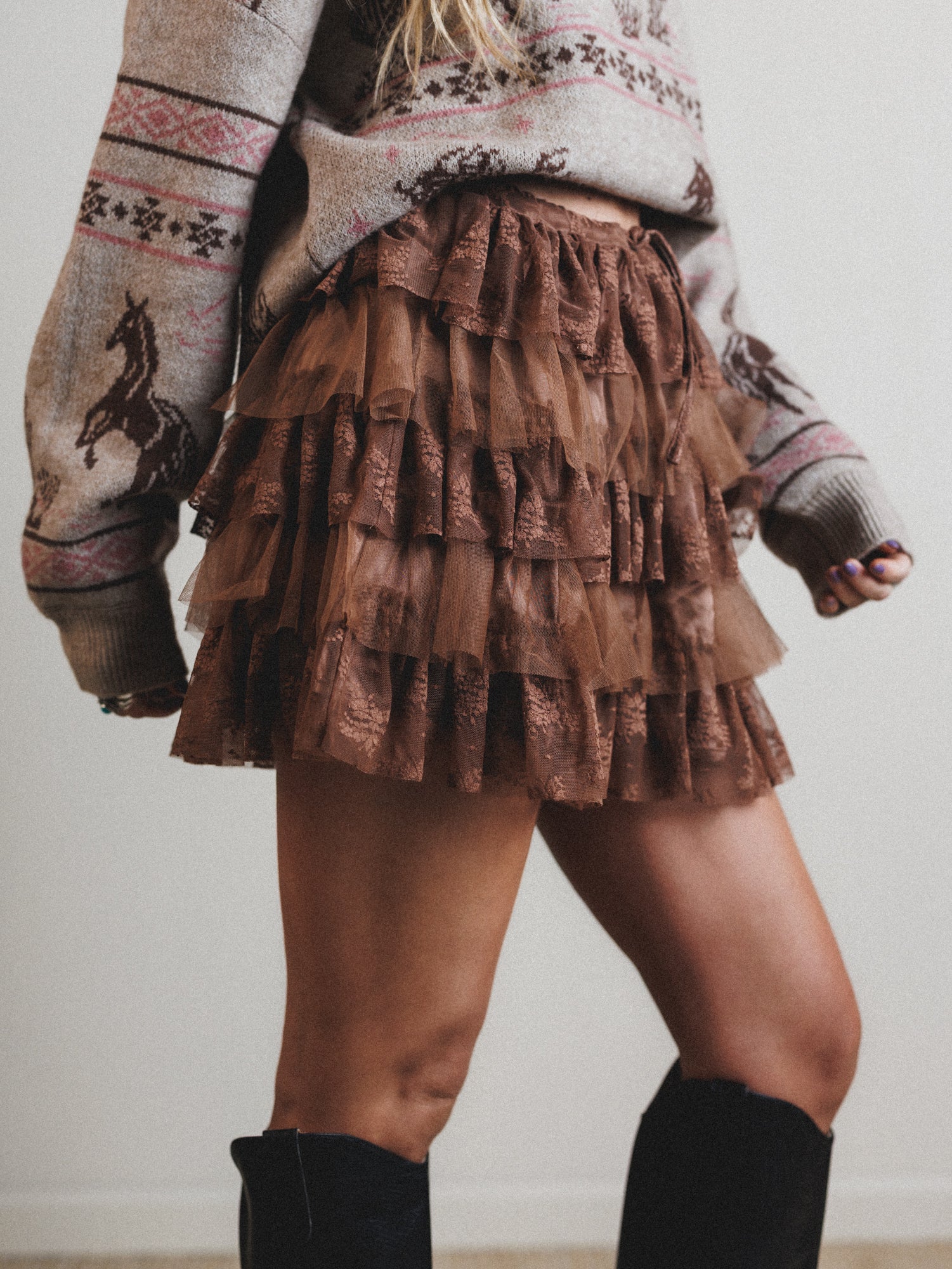 Fairy Parade Tiered Ruffle Mini Skirt - Taupe - Image 2