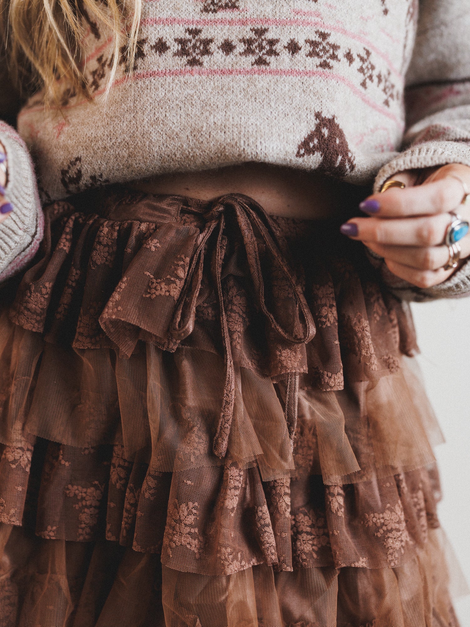 Fairy Parade Tiered Ruffle Mini Skirt - Taupe - Image 3