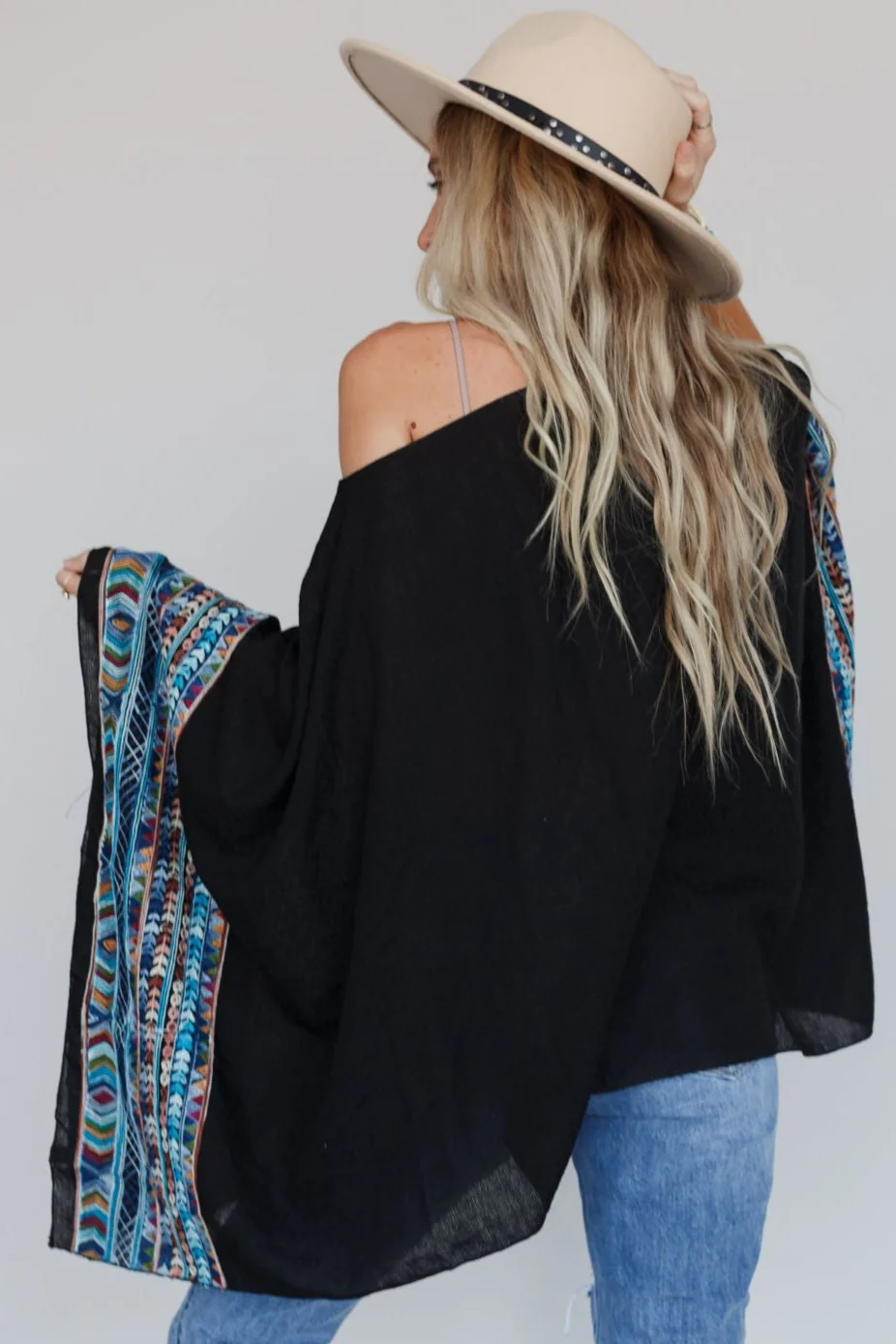 Fallon Embroidered Sleeve Poncho - Black - Image 4