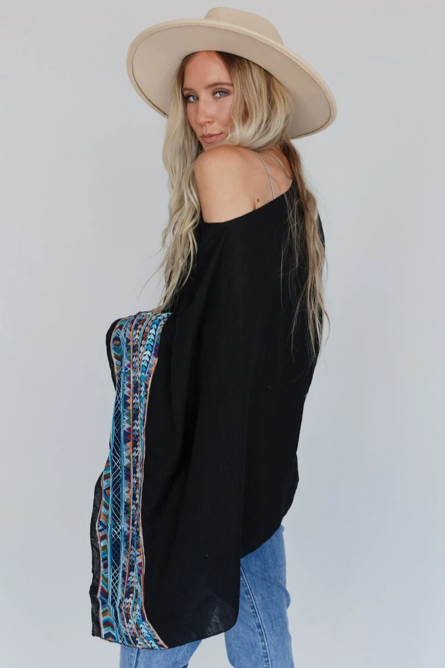 Fallon Embroidered Sleeve Poncho - Black - Image 6