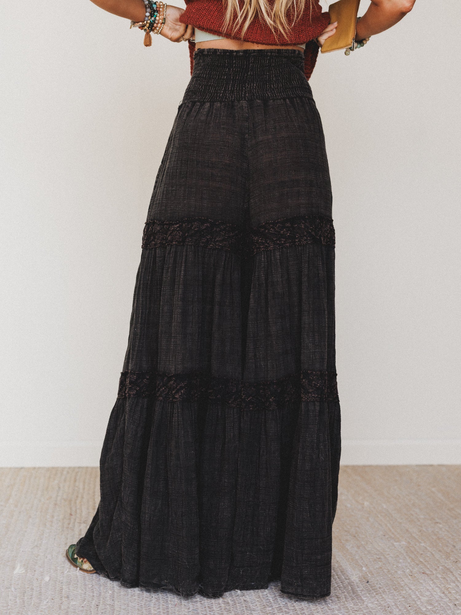 Farrah Flower Wide Leg Pants - Black - Image 6