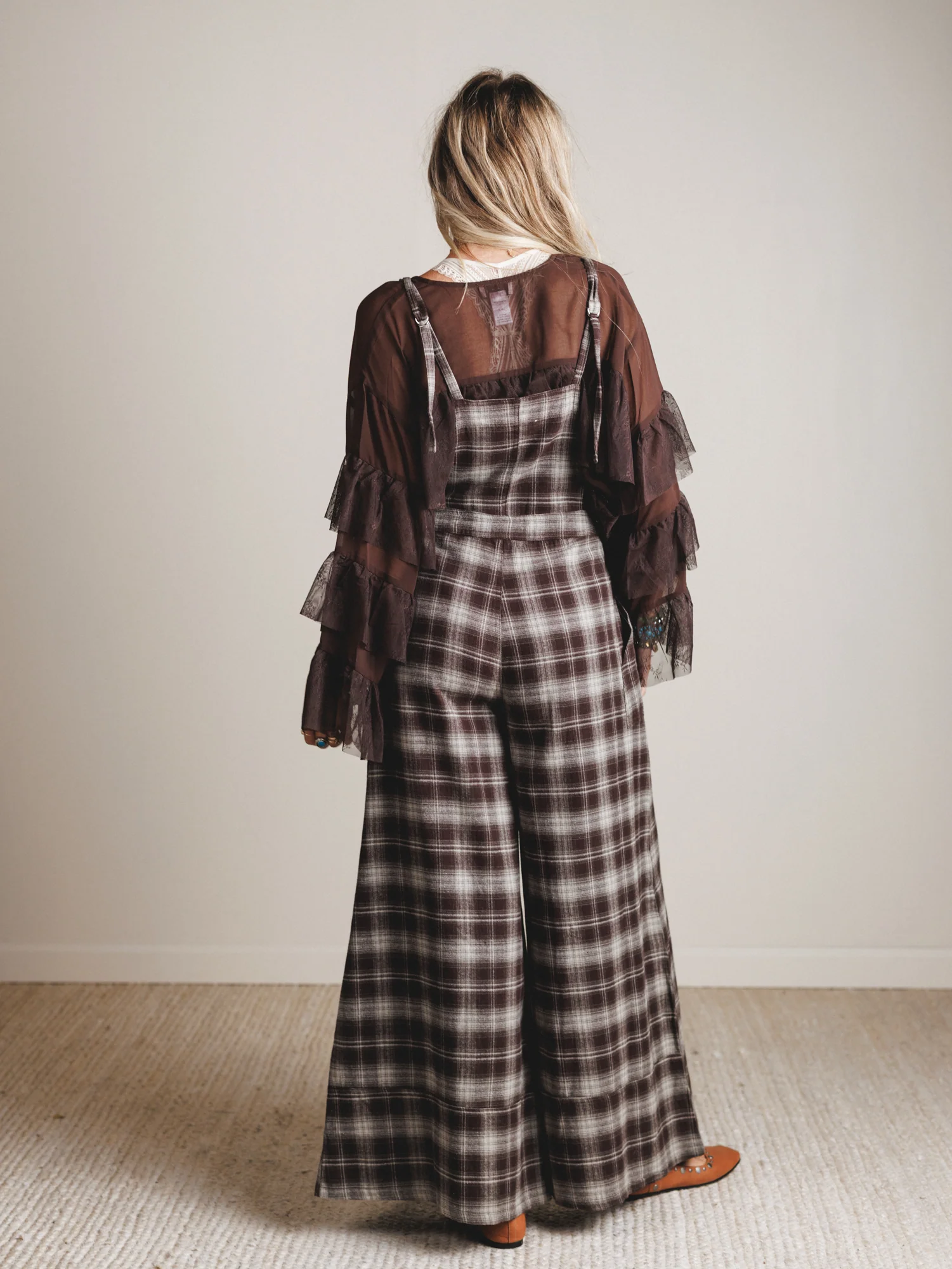 Favorite Flannel Wide Leg Overalls - Chocolate - Image 3