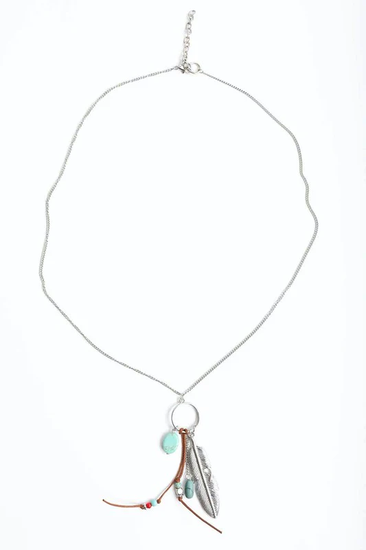 Feather Charm Pendant Necklace - Silver - Image 6