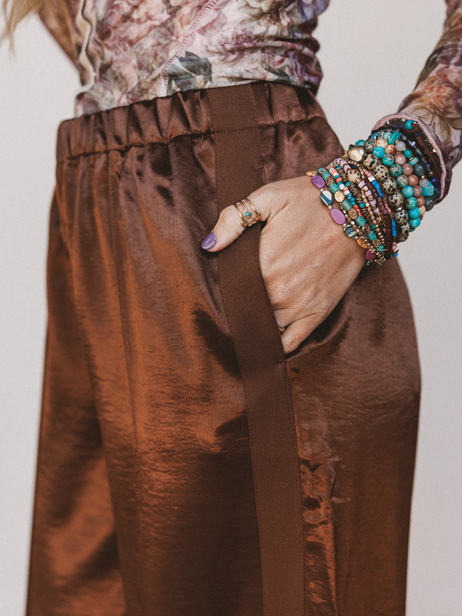 Feeling Sleek Satin Pants - Brown - Image 3