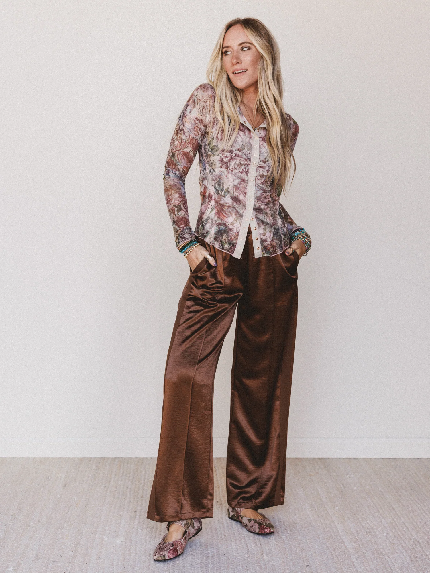 Feeling Sleek Satin Pants - Brown - Image 4