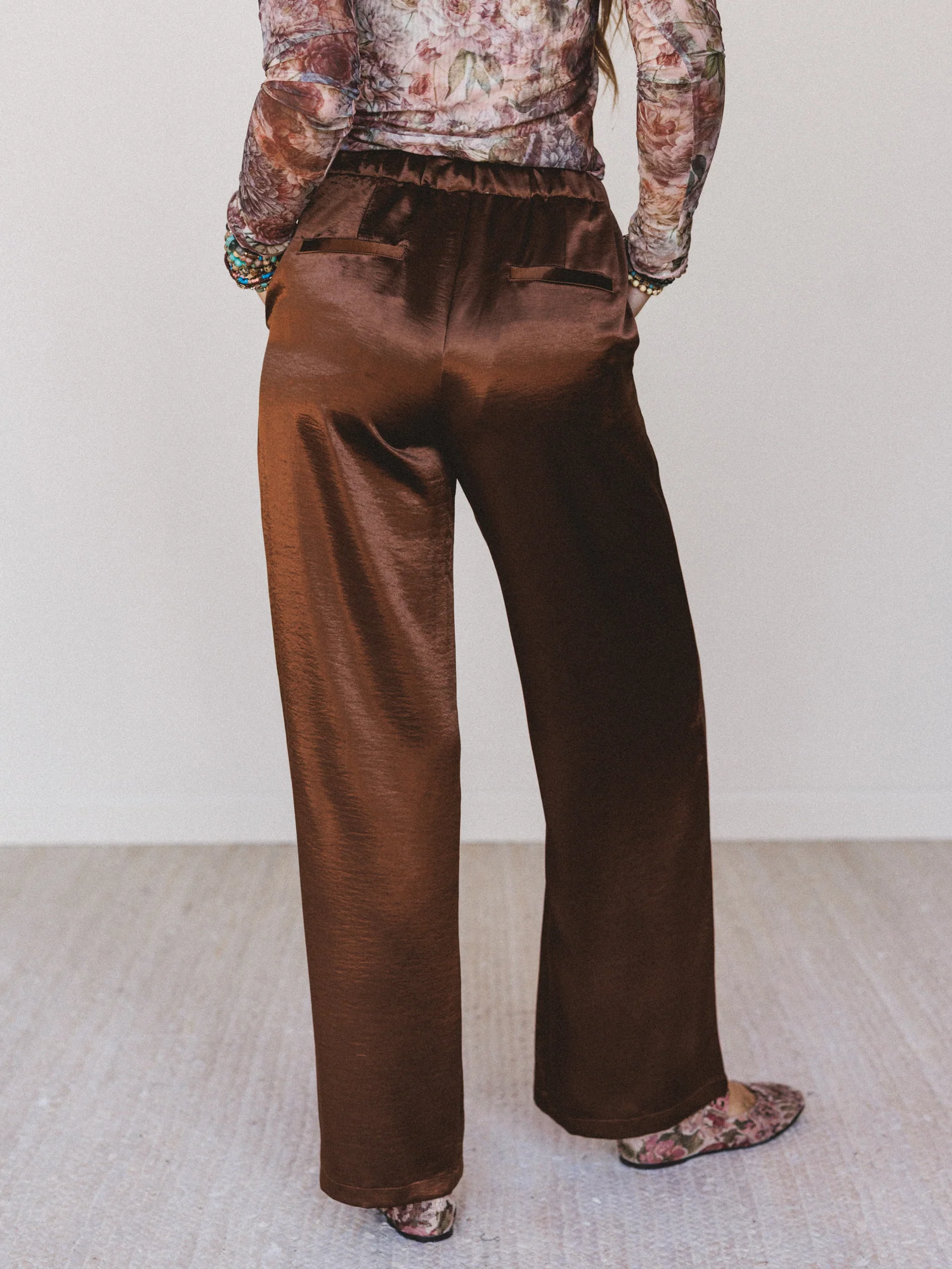 Feeling Sleek Satin Pants - Brown - Image 6