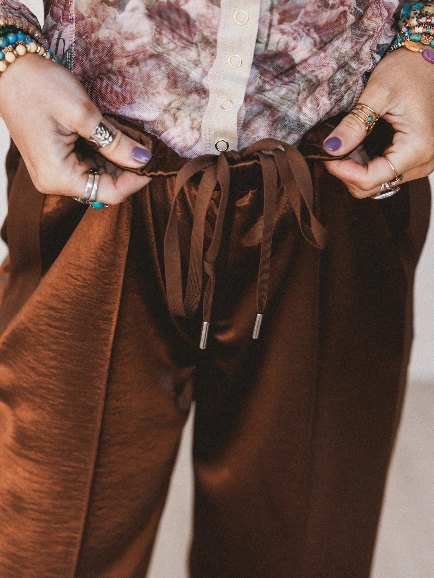 Feeling Sleek Satin Pants - Brown - Image 7