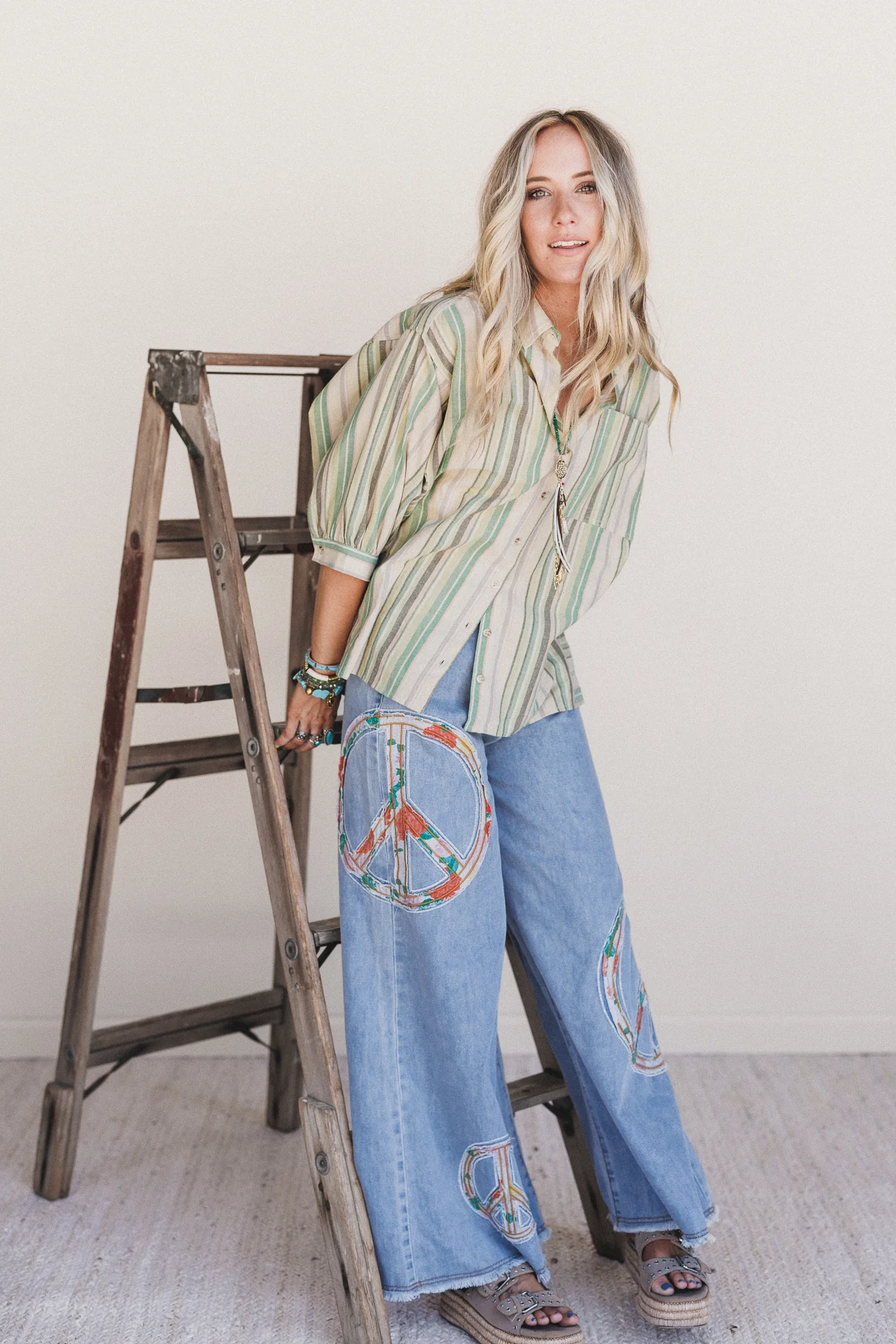 Finch Striped Button Down Top - Green Multi - Pre Order