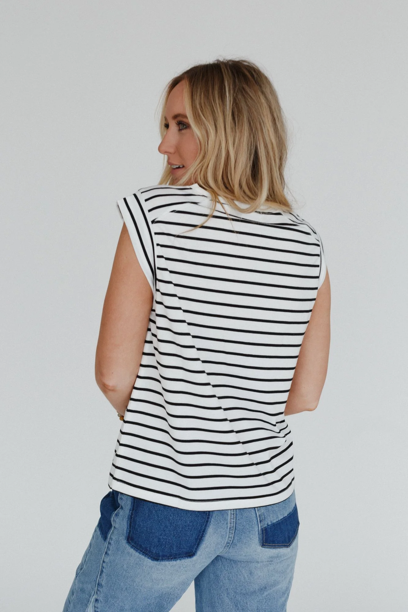 Fine Line Crew Neck Top - Ivory - Image 4