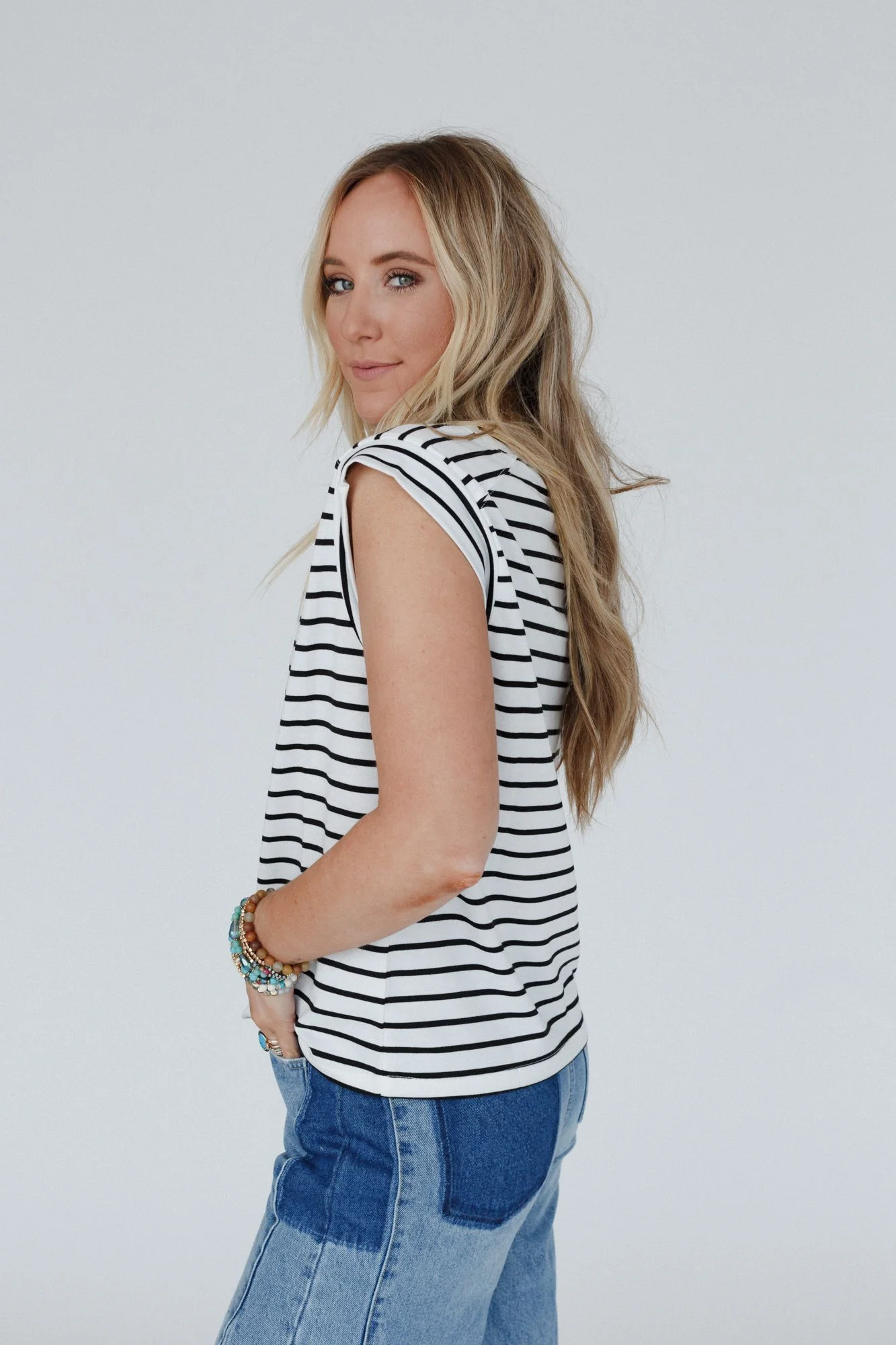 Fine Line Crew Neck Top - Ivory - Image 5