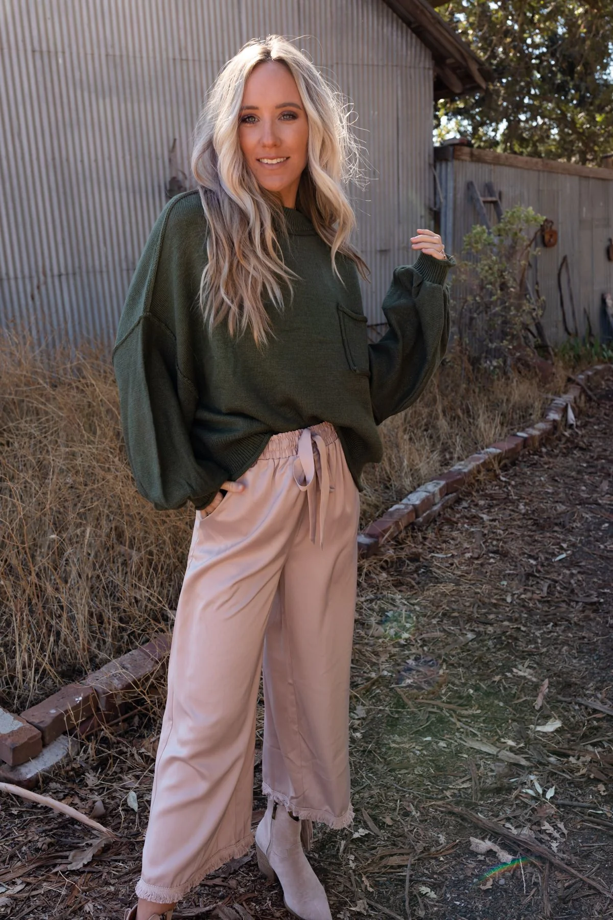 Fireside Talks Balloon Sleeve Sweater - Olive - Image 2