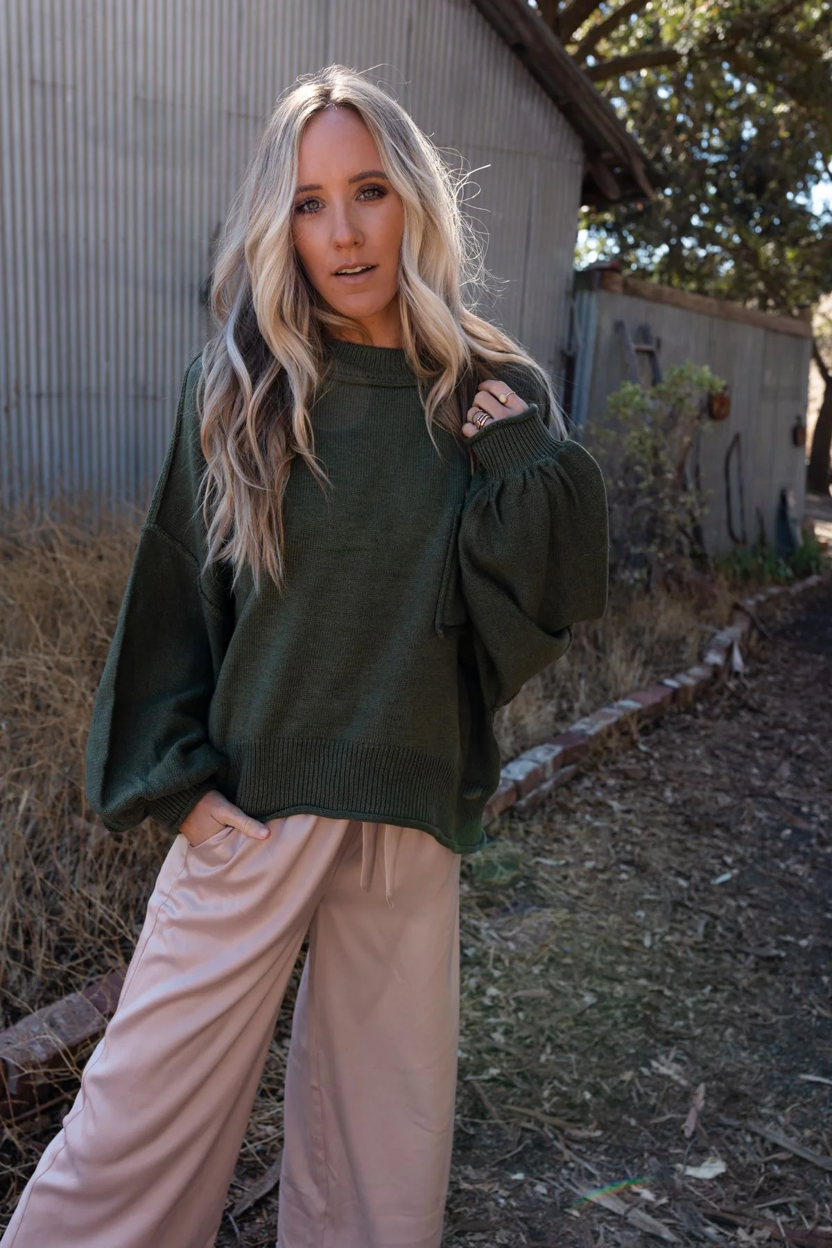 Fireside Talks Balloon Sleeve Sweater - Olive - Image 3