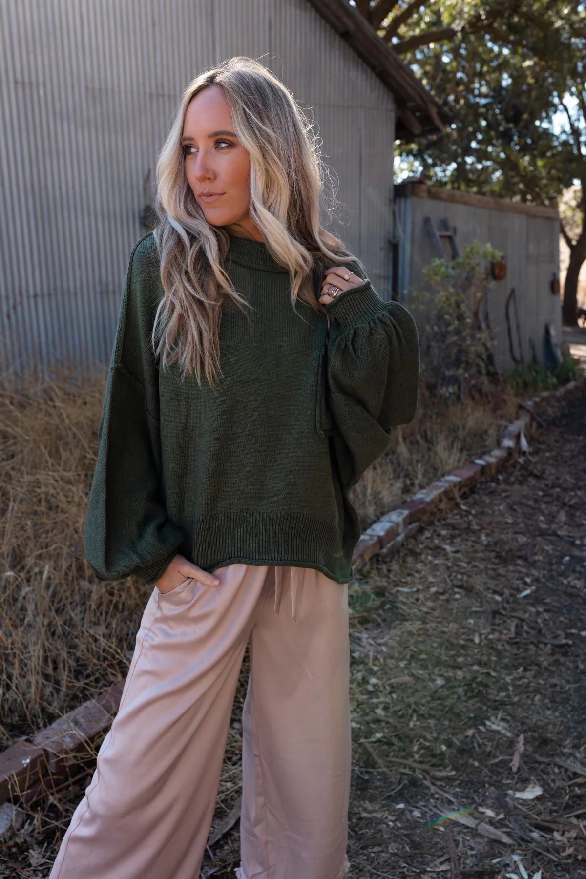 Fireside Talks Balloon Sleeve Sweater - Olive - Image 6