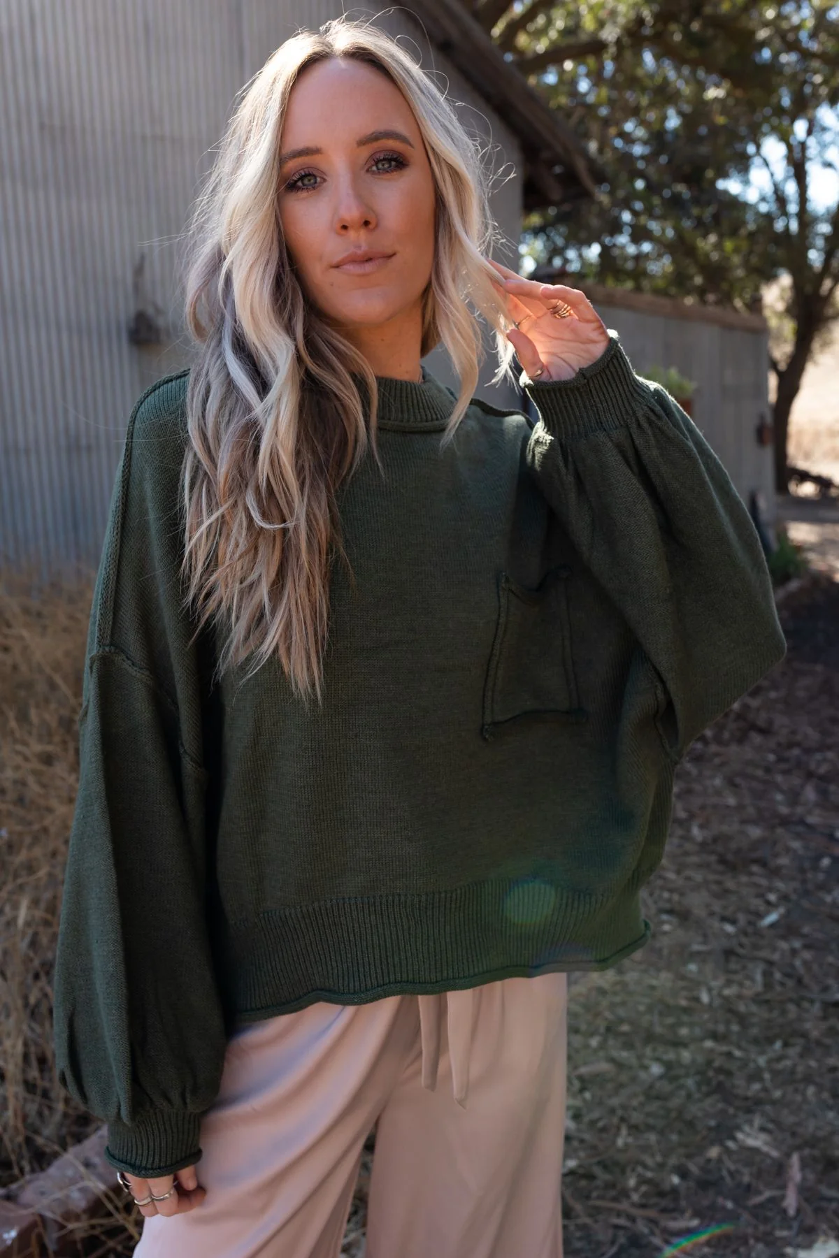 Fireside Talks Balloon Sleeve Sweater - Olive - Image 7