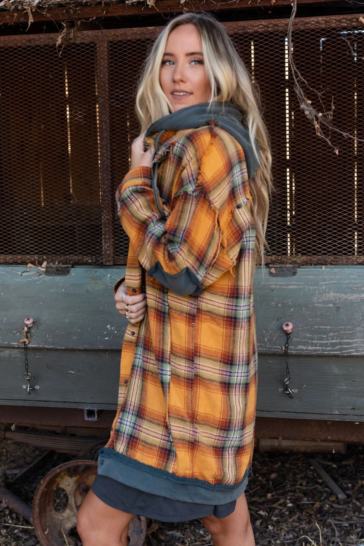 Flannel Layers Hooded Jacket - Orange Multi - Image 2