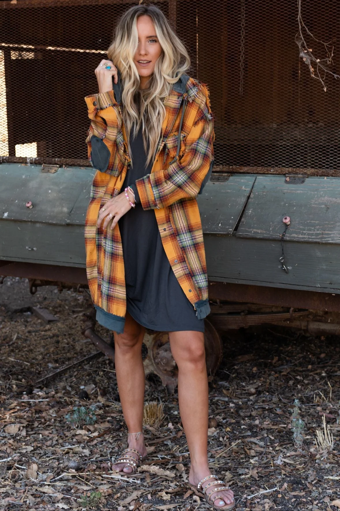 Flannel Layers Hooded Jacket - Orange Multi - Image 3