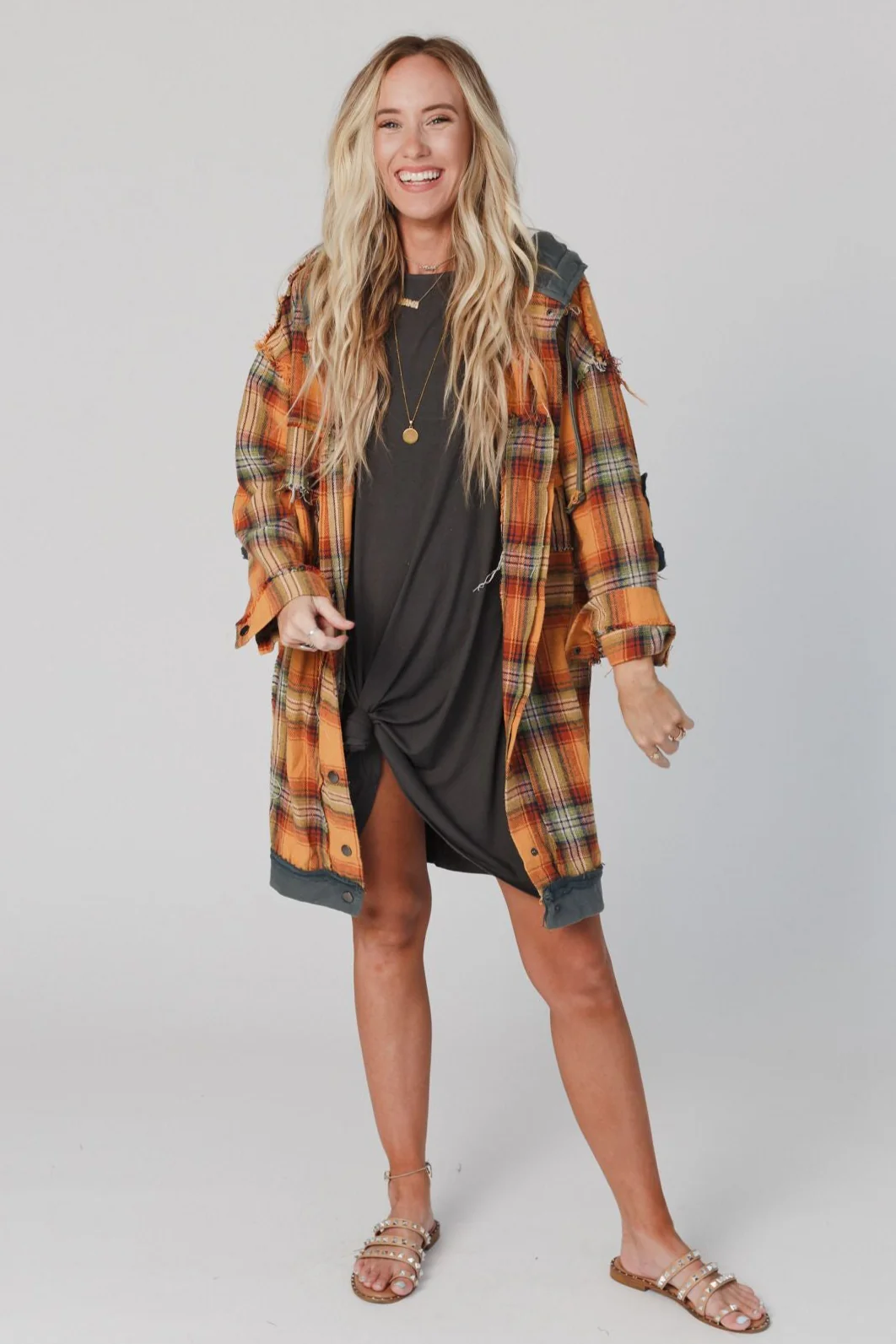 Flannel Layers Hooded Jacket - Orange Multi - Image 4