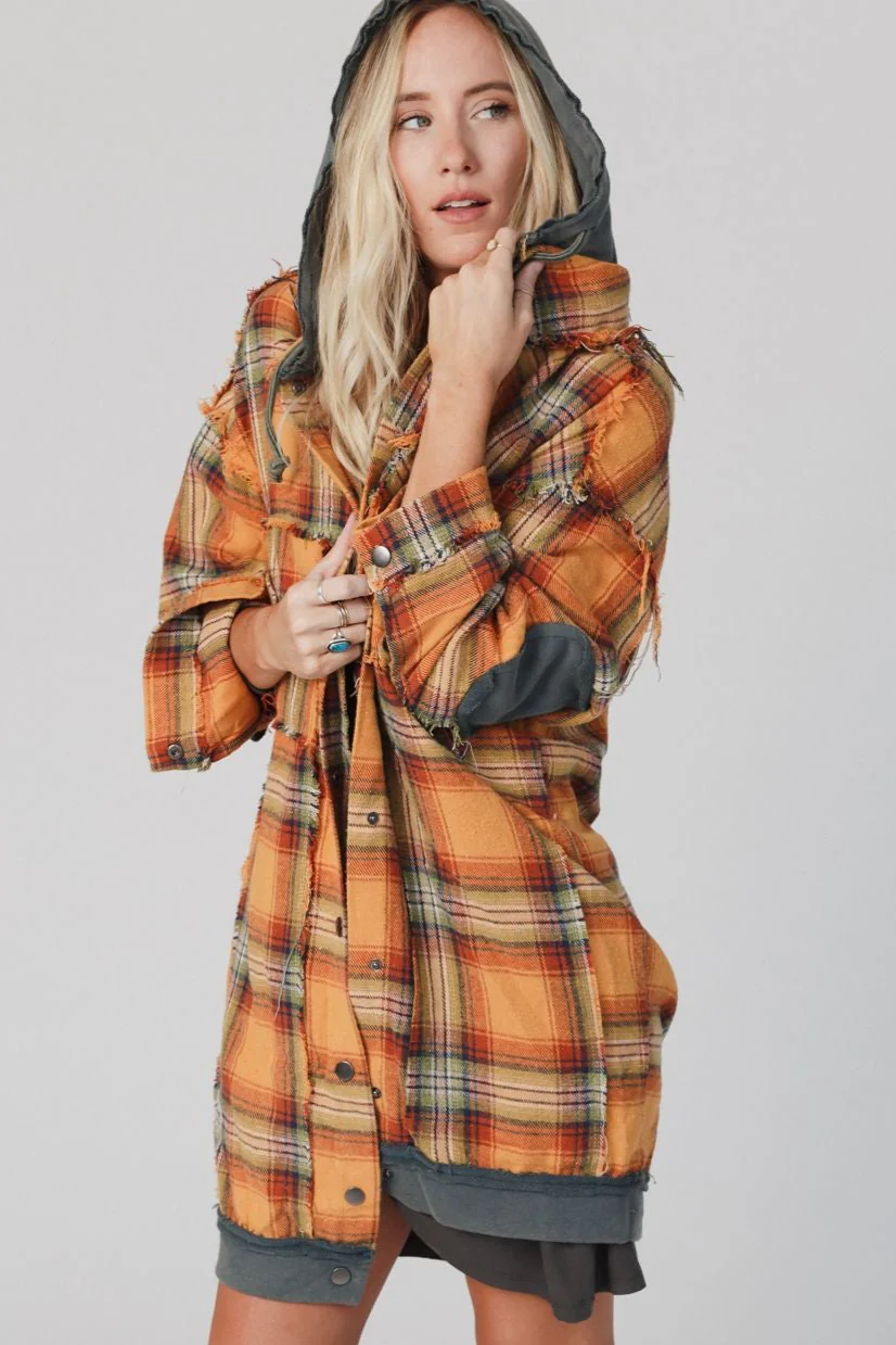 Flannel Layers Hooded Jacket - Orange Multi - Image 5