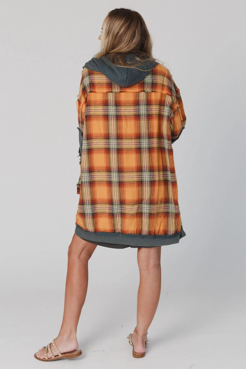 Flannel Layers Hooded Jacket - Orange Multi - Image 7