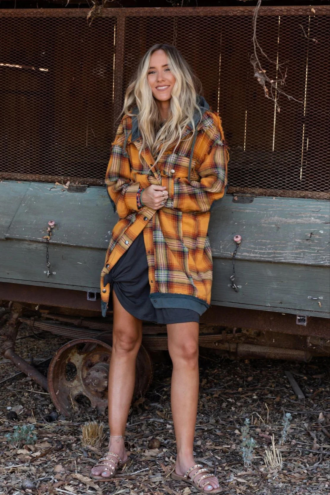 Flannel Layers Hooded Jacket - Orange Multi