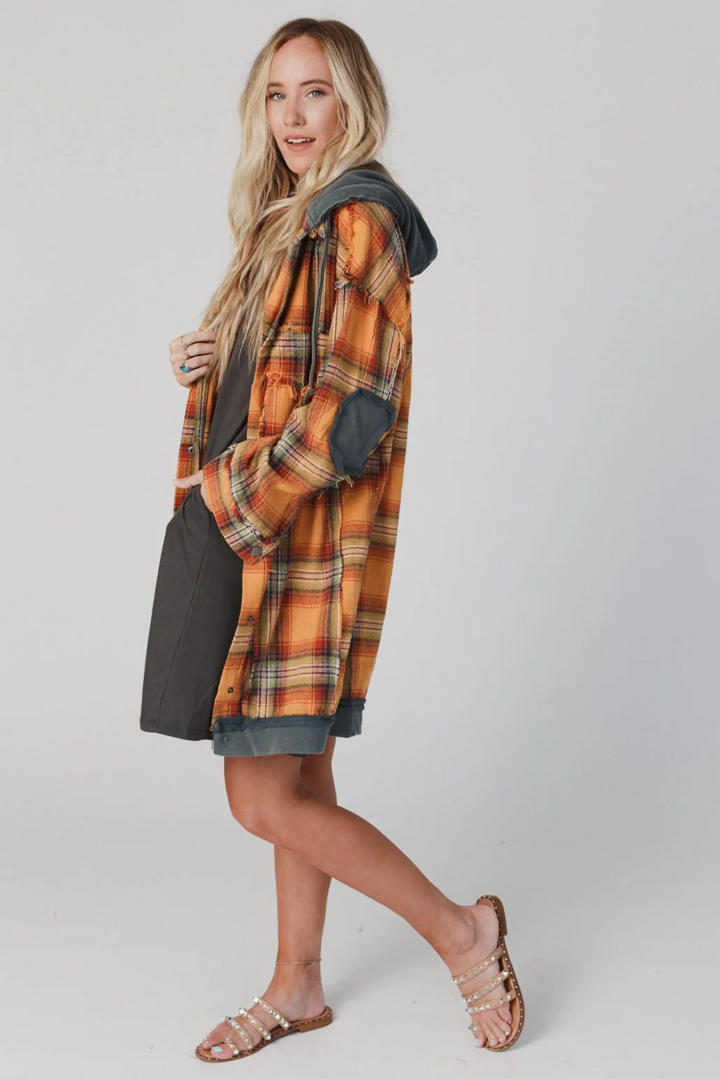 Flannel Layers Hooded Jacket - Orange Multi - Image 6