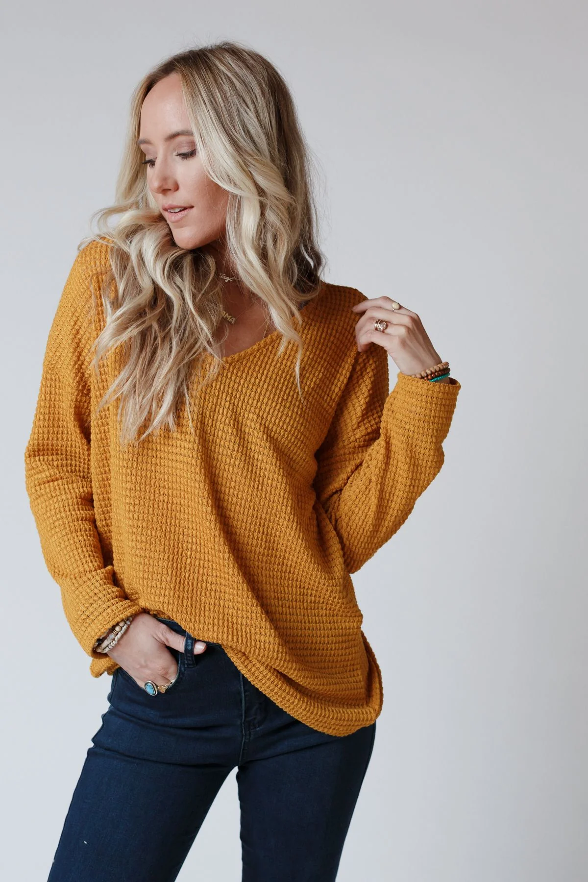 The Nest Flattering Open Back Thermal Knit Top - Mustard - Image 5