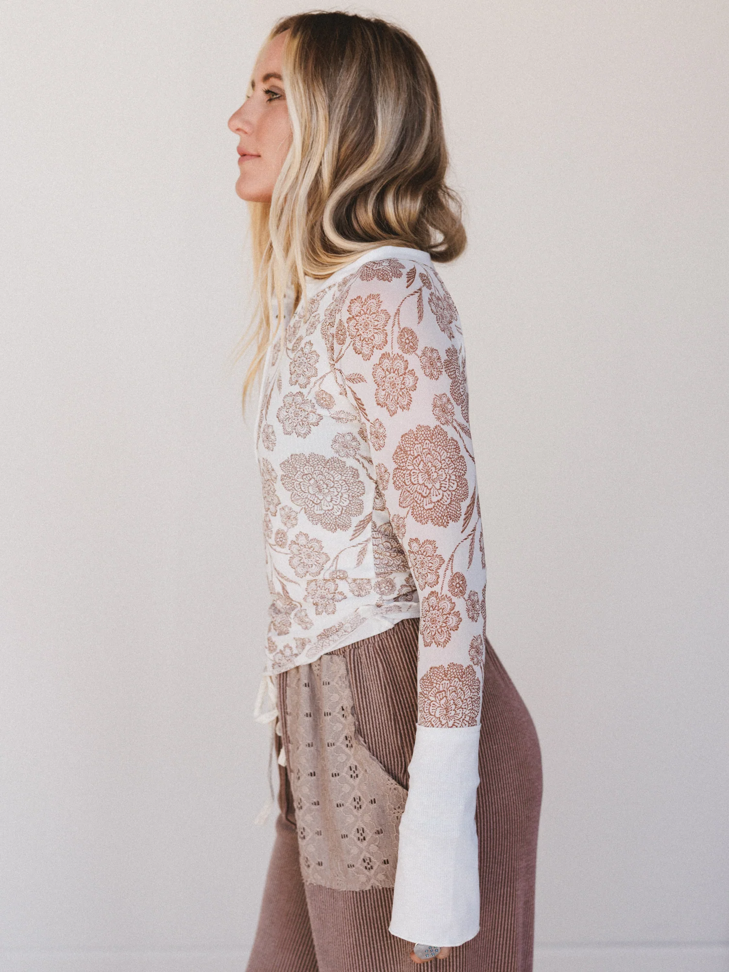 Floral Affection Mesh Long Sleeve Top - Cream - Image 3