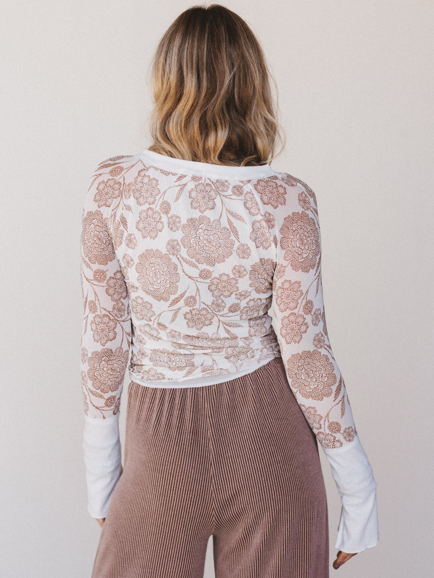 Floral Affection Mesh Long Sleeve Top - Cream - Image 6