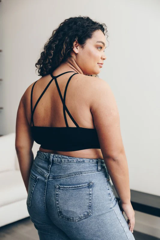 Floral Cut Out High Neck Bralette - Black - Image 3