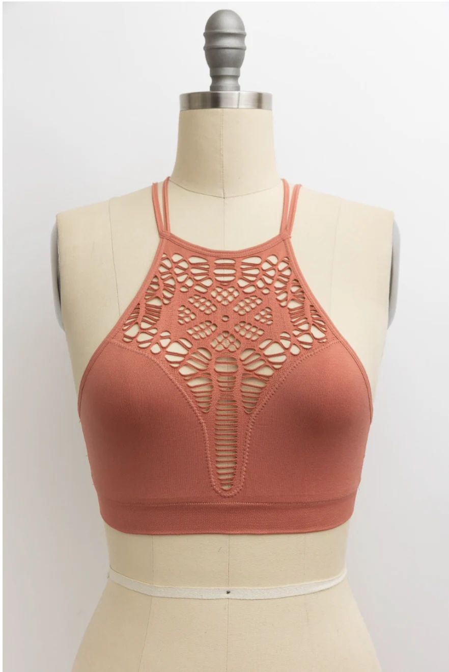 Floral Cut Out High Neck Bralette - Rose - Image 3