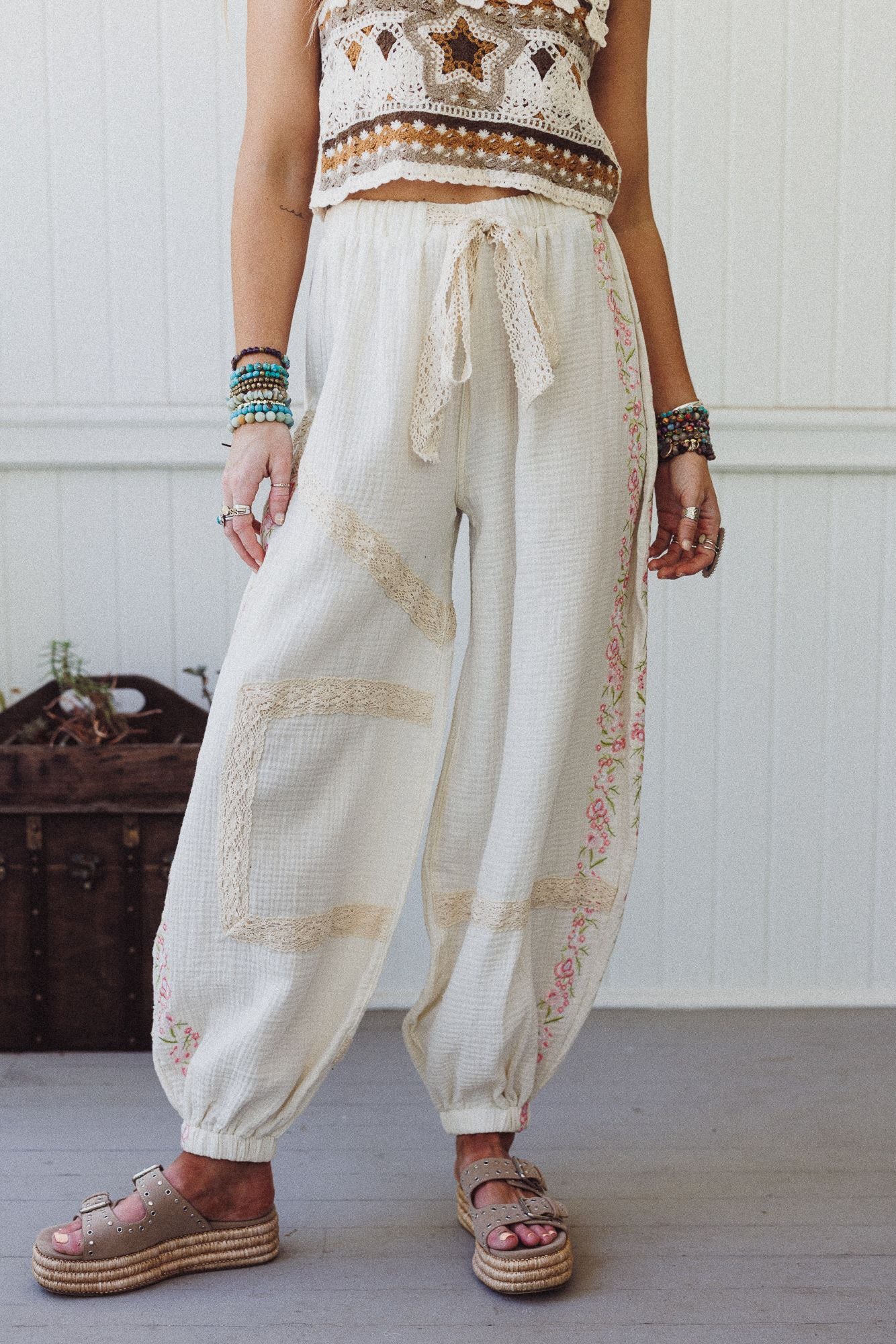 Floral Drift Embroidered Pants - Natural - Image 2