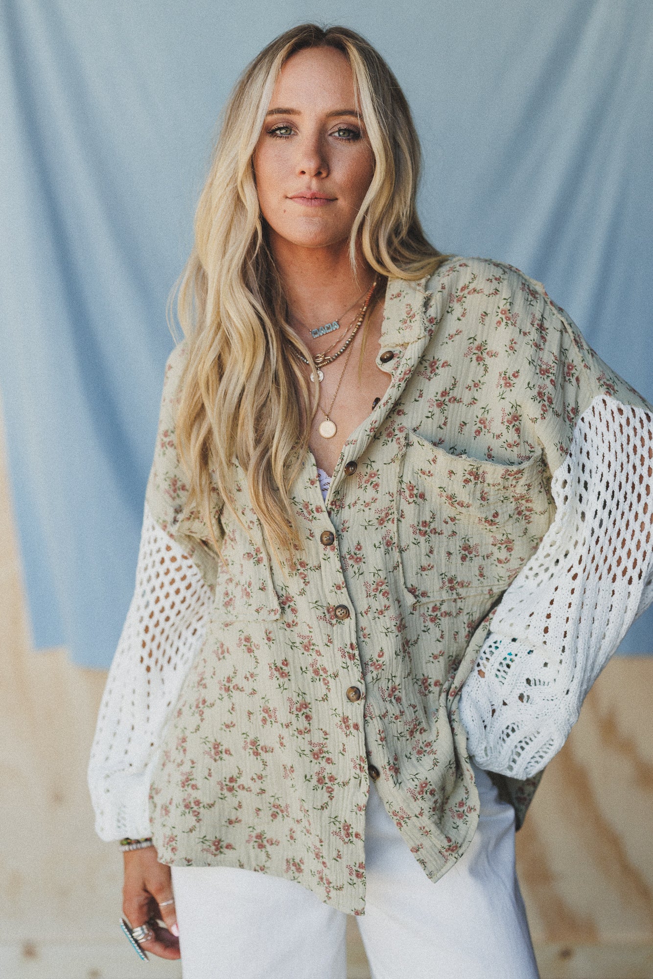 Floral Fantasia Button Down Top - Sage - Image 2