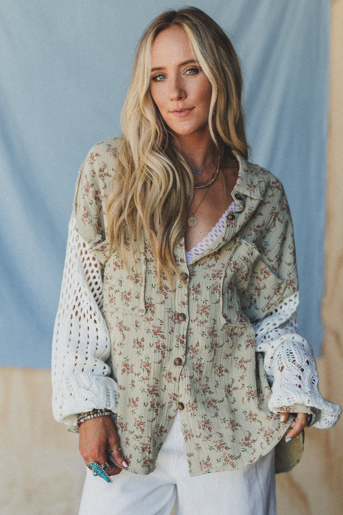 Floral Fantasia Button Down Top - Sage - Image 3