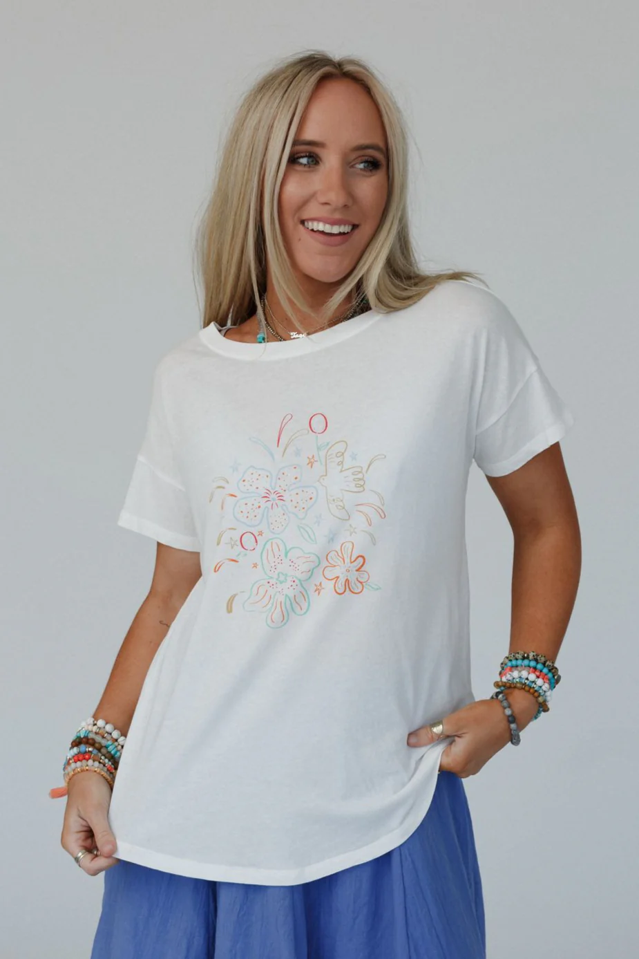 Floral Fireworks Top - Off White - Image 3