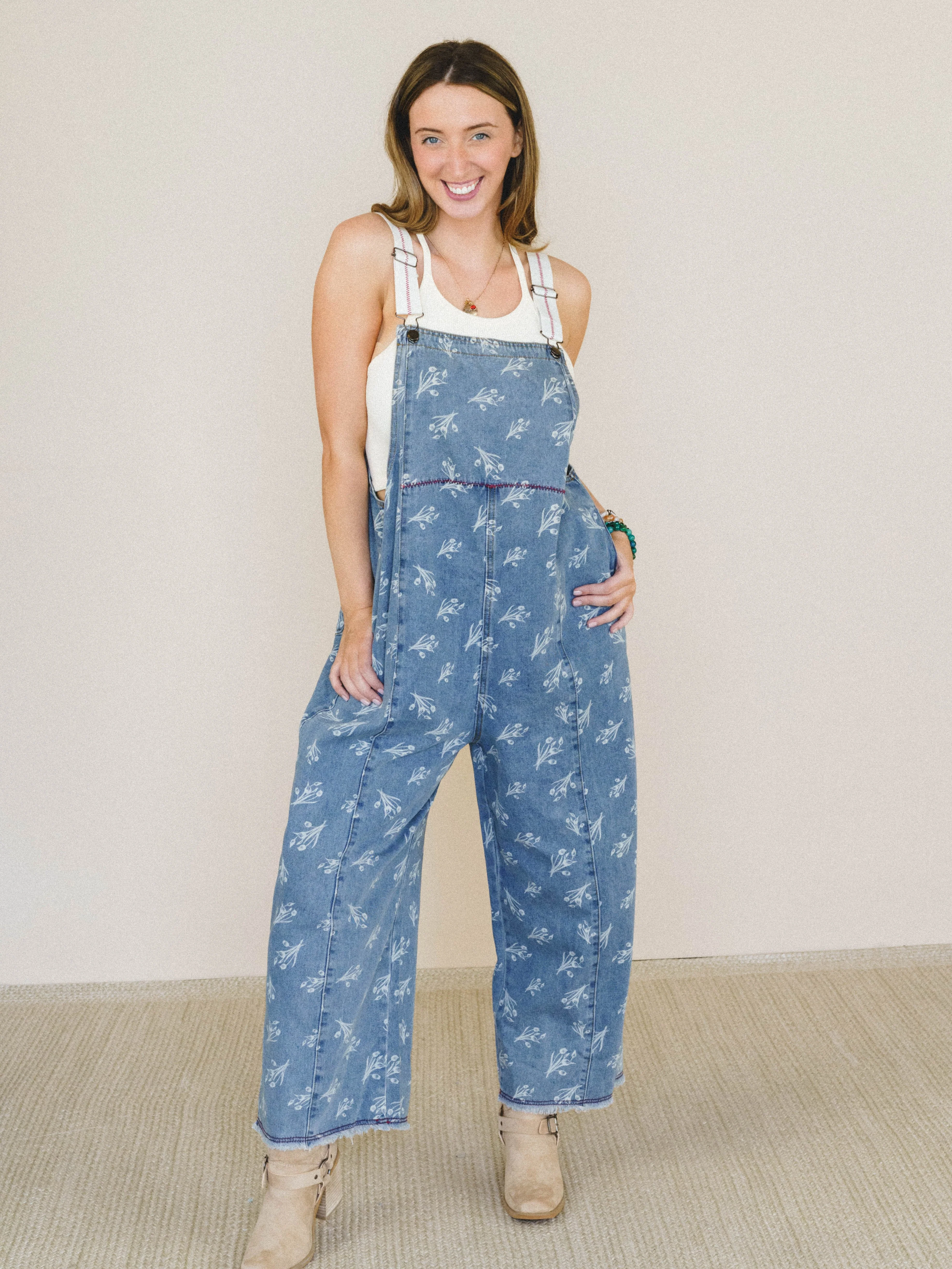 Floral Frenzy Jumpsuit - Washed Denim