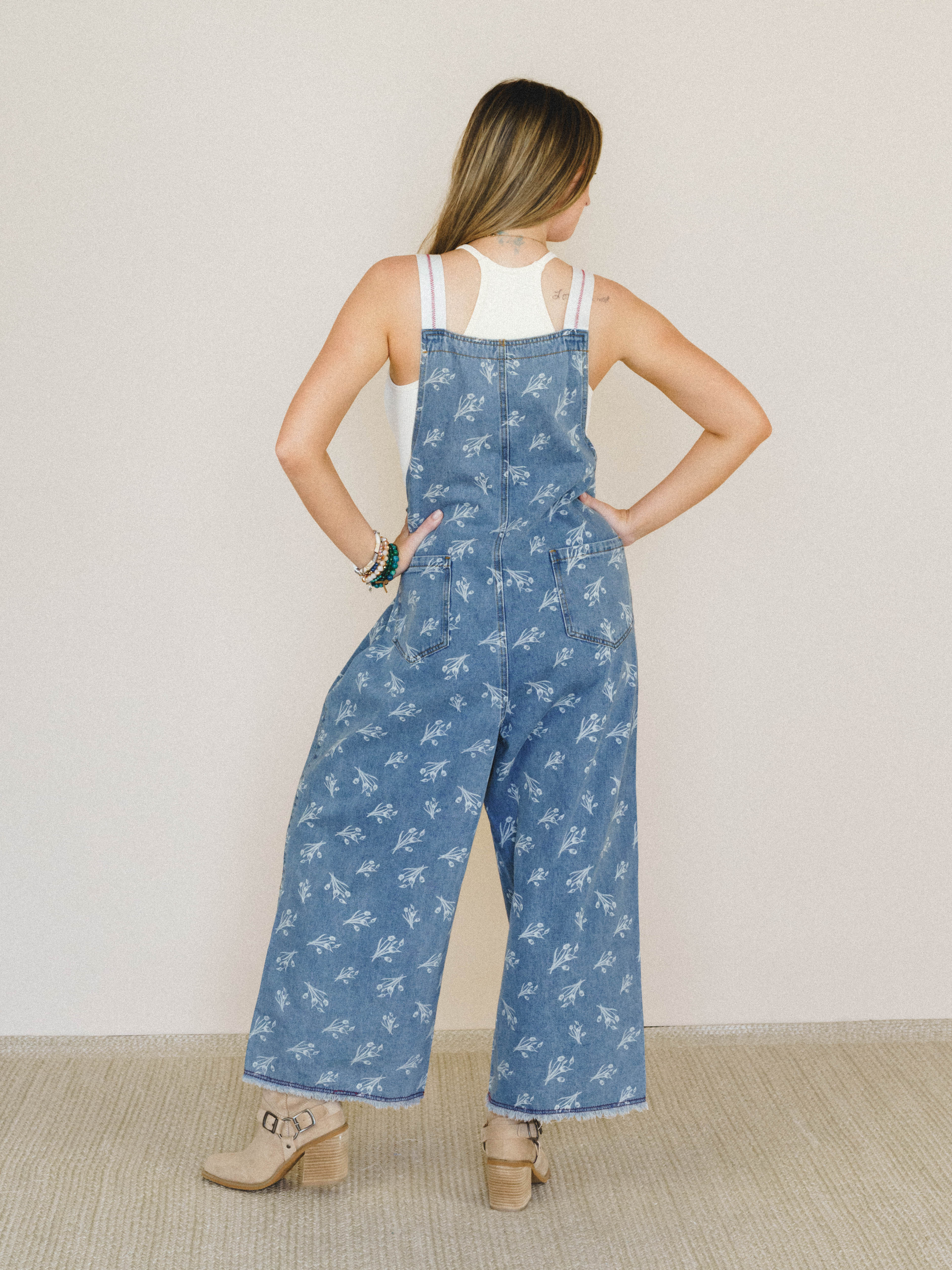 Floral Frenzy Jumpsuit - Washed Denim - Image 2